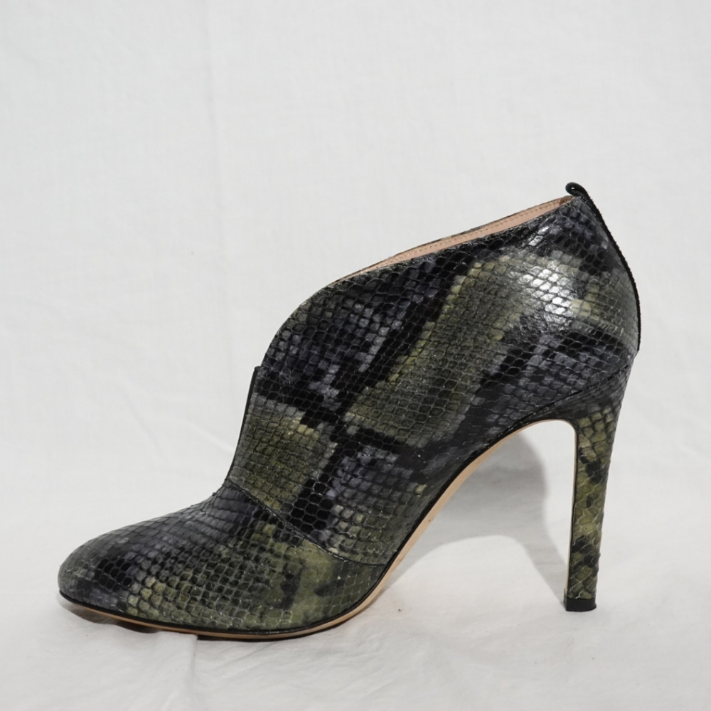 SJP Olive Green & Black Snakeskin Stiletto Heeled Bootie, Size 37½ - Picture 5 of 9